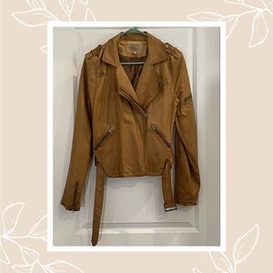 Thread & Supply Cognac Faux Leather Moto Jacket